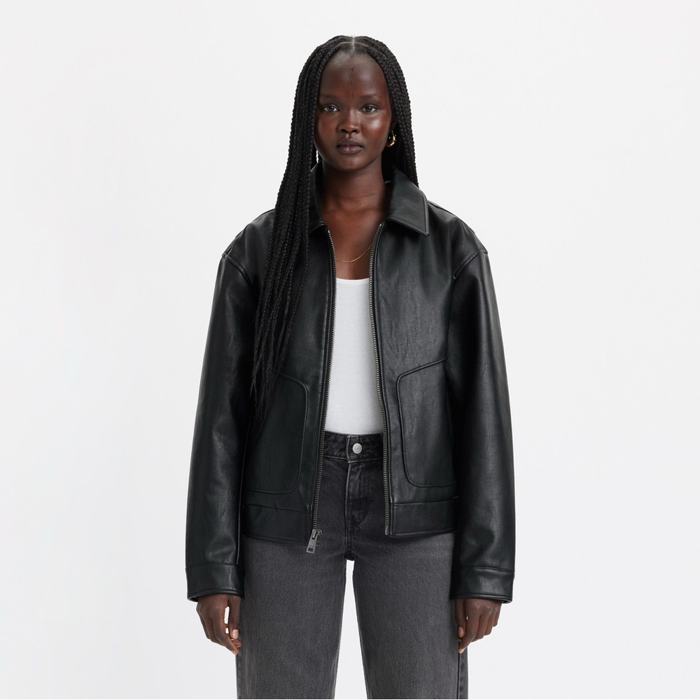 FAUX LEATHER RETRO DAD BOMBER JACKET